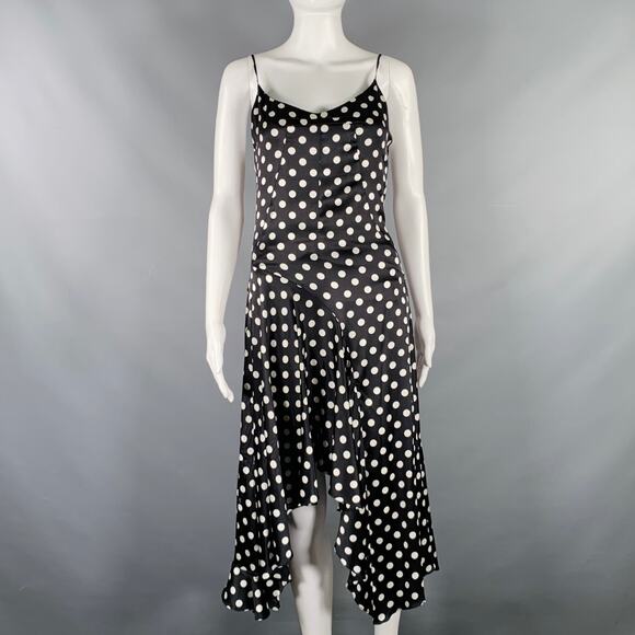 CAROLINE CONSTAS Size XS Black White Silk Blend Polka Dot Dress - Picture 1 of 7